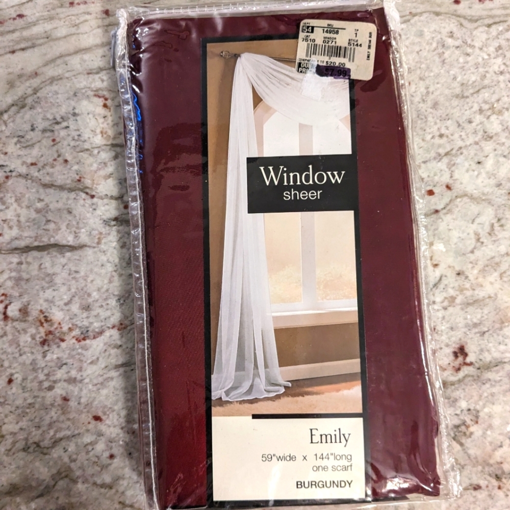 S. Lichtenberg & Co Burgundy Valance Swag Drapes Sheer Scarf Window Treatment